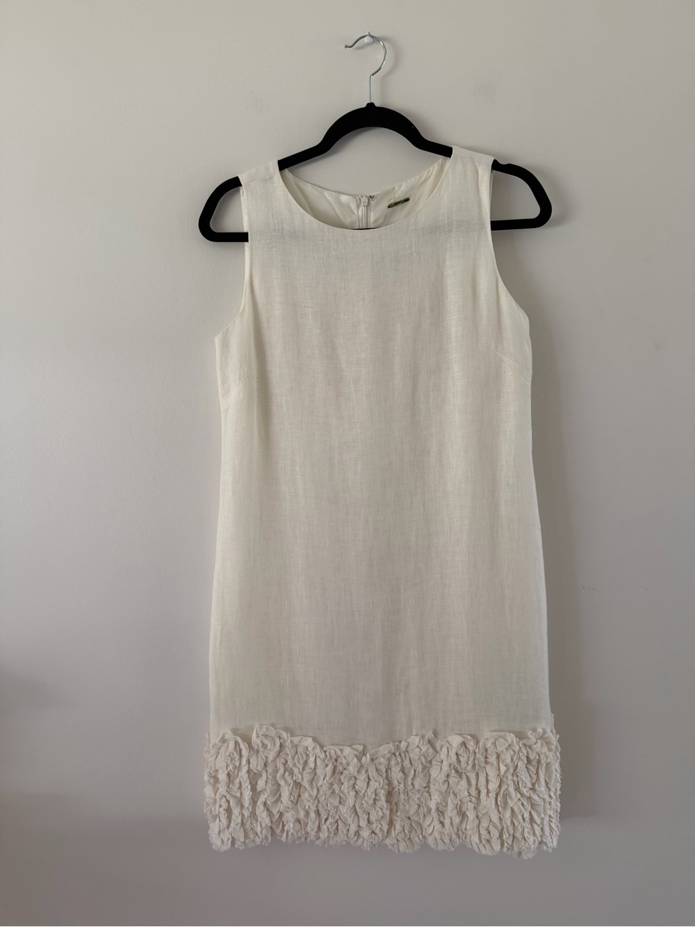 100% Linen Ivory Lined Minimalist Old Money Chic Preppy Ruffle Hem Shift Dress